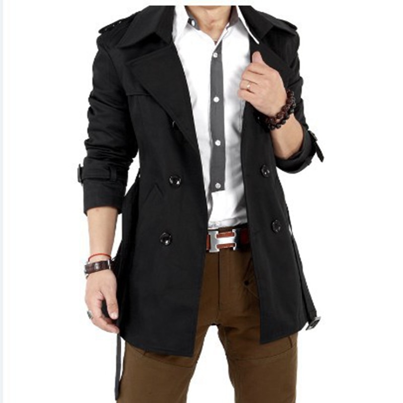 SWYIVY heren Windjack Slim Riem Double-Breasted Mid-Length Uitloper Jassen Mode Business Casual Jas Voor Mannen