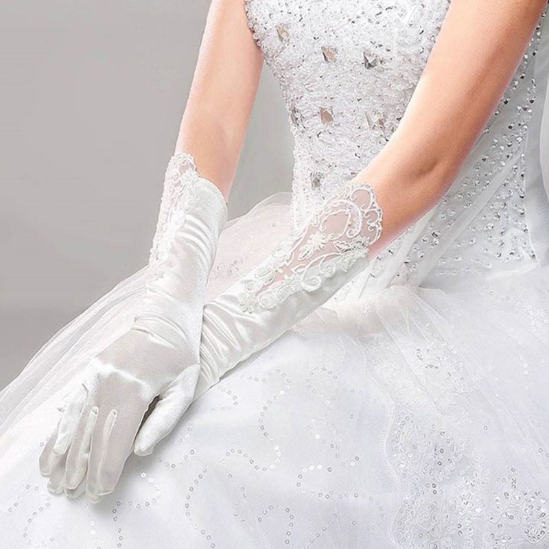 Guantes Blancos largos de dedo completo para novia, accesorios de para vestido de novia, guante de encaje, accesorios de Cosplay para