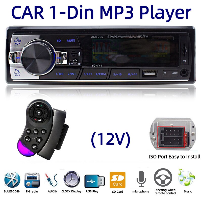 12V Car radio bluetooth Stereo bluetooth FM Radio MP3 Audio Player USB SD MMC Port Car radio bluetooth In-Dash one DIN size