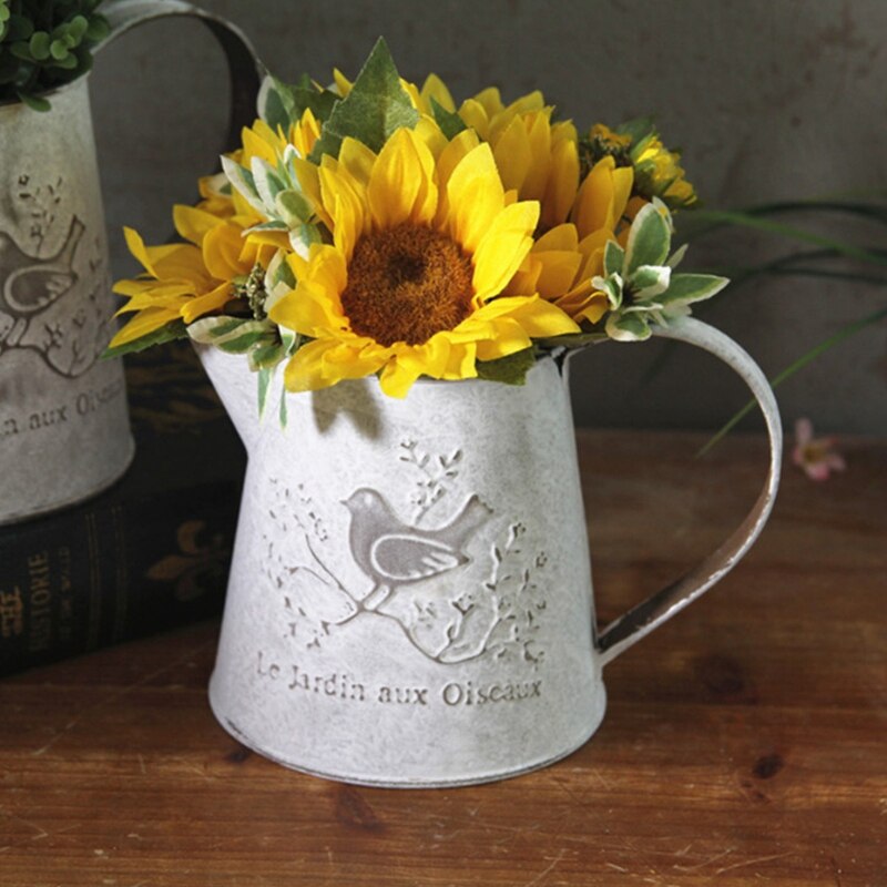 Ac86 - franske retro landlige hvide urtepotter gør gamle vandkande mini chic metal vase dekorationer til hjemmet