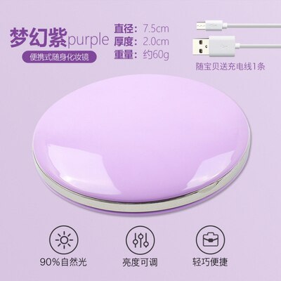 Tocador de maquillaje compacto, portátil, plegable, 5 colores, Led para espejo de tocador: Purple Simple Box