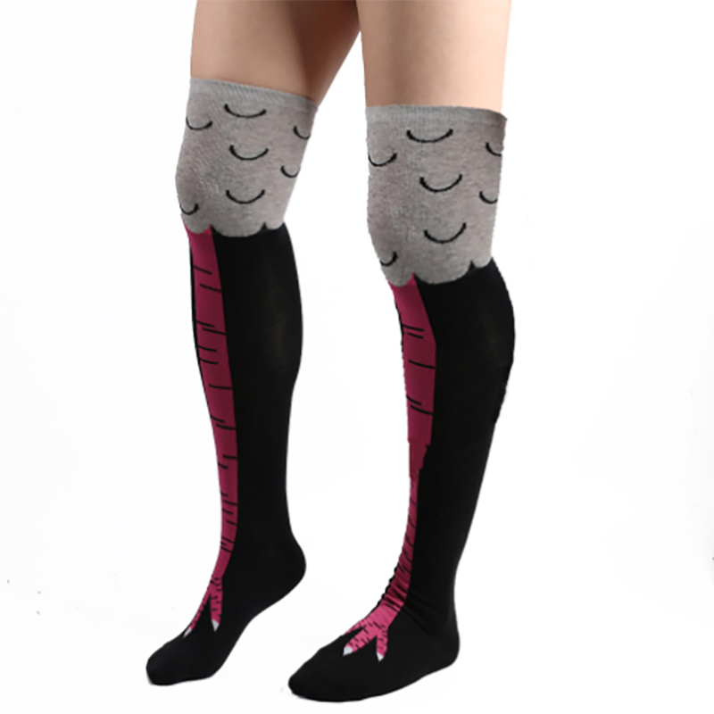 Bas à pattes de poulet pour femmes, chaussettes longues, chauffe-jambes, dessin animé drôle, griffe de jambe de poulet en coton, impression 3D, au-dessus du genou: over knee rose