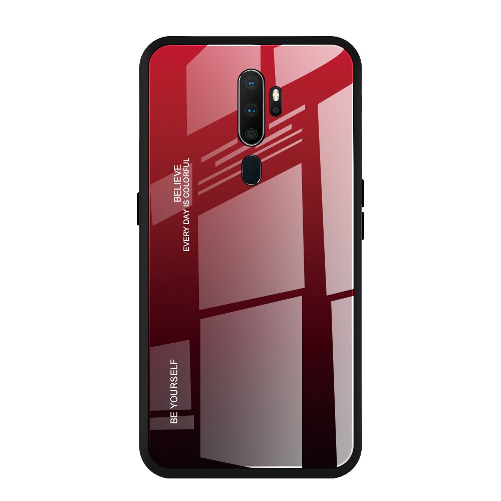 Funda de vidrio templado para teléfono KEYSION degradado para OPPO A9 funda de silicona de vidrio duro a prueba de golpes para OPPO A5 A11X: For OPPO A9 2020 / Black-Red