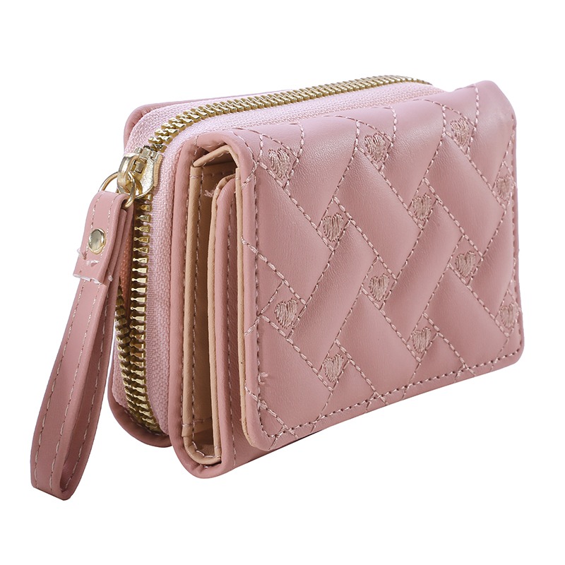 Portefeuilles Voor Vrouwen Mode Pu Lederen Geborduurde Liefde Tri-Fold Kleine Portemonnee Kawaii Schattige Kaarthouder Multi-Card Slot Muntportemonnees: Blauw
