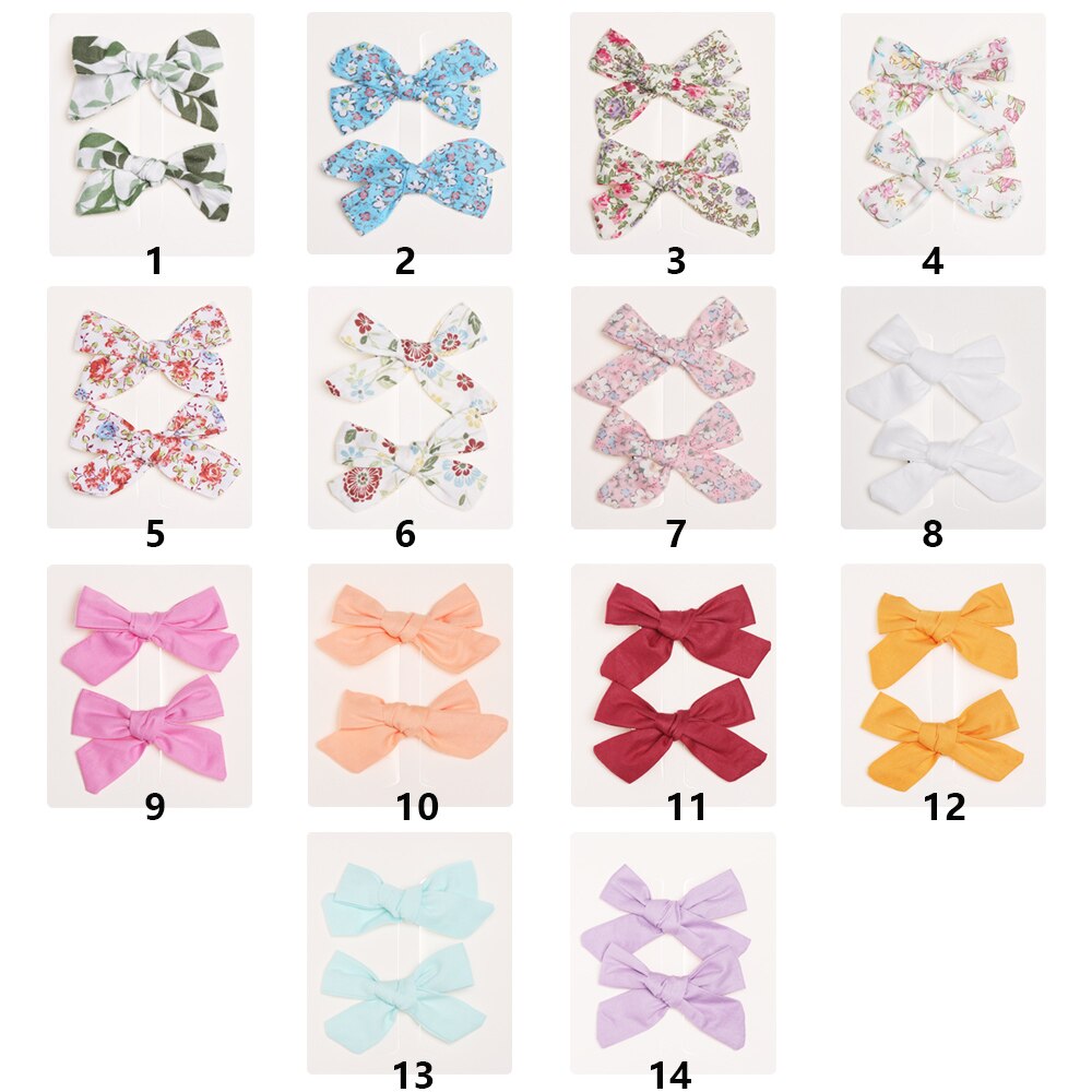 2Pcs Baby Meisjes Afdrukken Bloem Bohemien Mode Boog Bb Hair Clips Kinderen Leuke Katoenen Haarspelden Metalen Baret Haar Accessoires