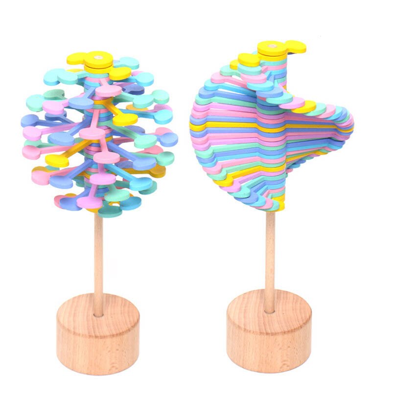 Wooden Helicone Magic Wand Roll Stress Relief Toy Children Rotating Lollipop Toys Decompression Art Home Decoration