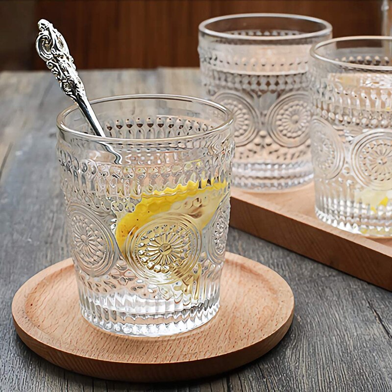 Romantiska vattenglas, premium dricksglas tumblers, vintage glasset för juice, drycker, öl, cocktail