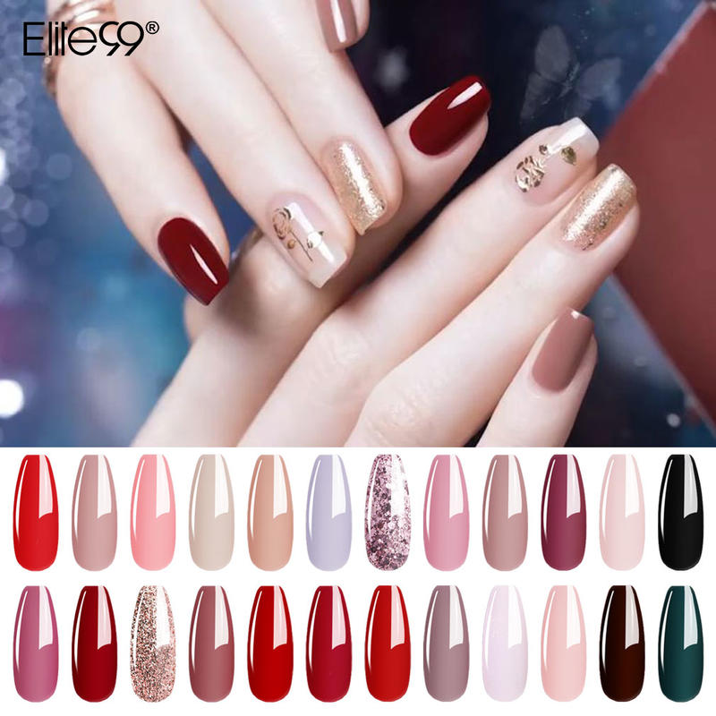 Elite99 6Pcs/Set 10ML Lavender Gel Nail Polish Kit Soak Off UV LED Luminous Rose Gold Semi-permanent Enamel Nail Manicure Set