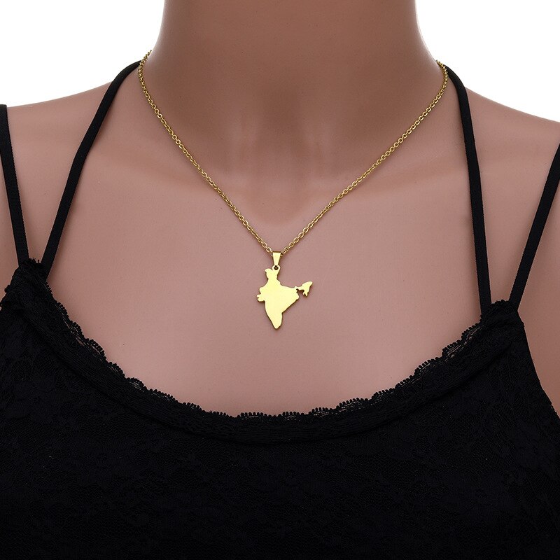 Wangaiyao Mode Eenvoudige India Kaart Hanger Rvs Ketting Geometrische Glossy Hollow Kaart Unisex Sieraden