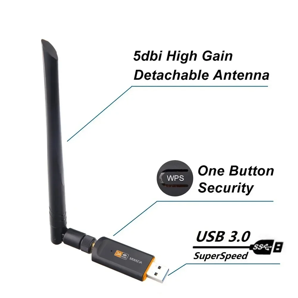 1200Mbps Wifi Usb Adapter Wireless wifi Dongle with 5dB Antenna PC Computer Network Card Receiver Dual Band