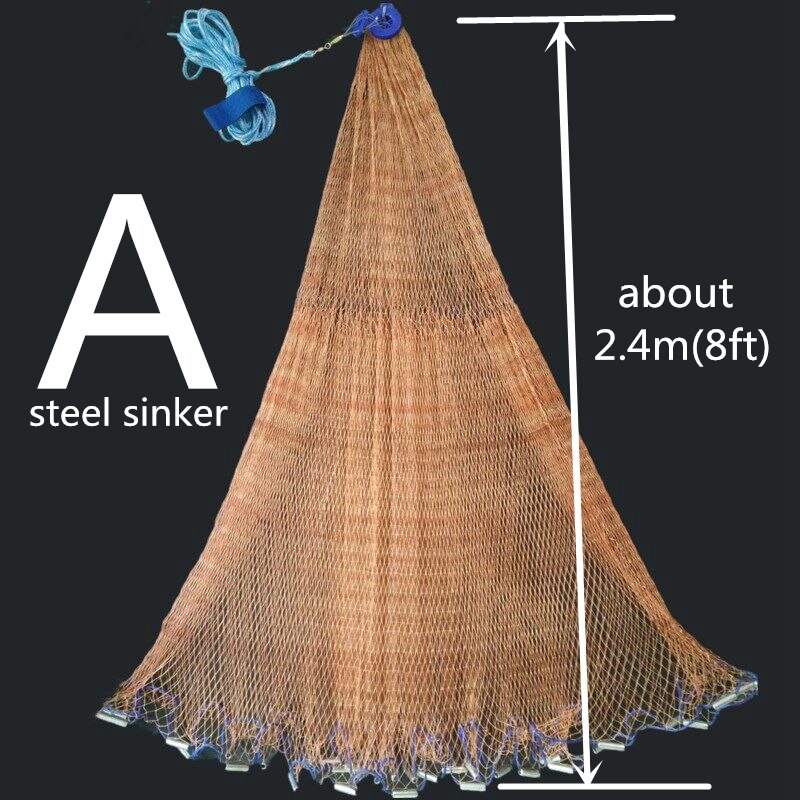 Multifilament line med synke usa støbt net fangst fisk netværk udendørs hånd kaste fiskenet lille net gællenet: A48