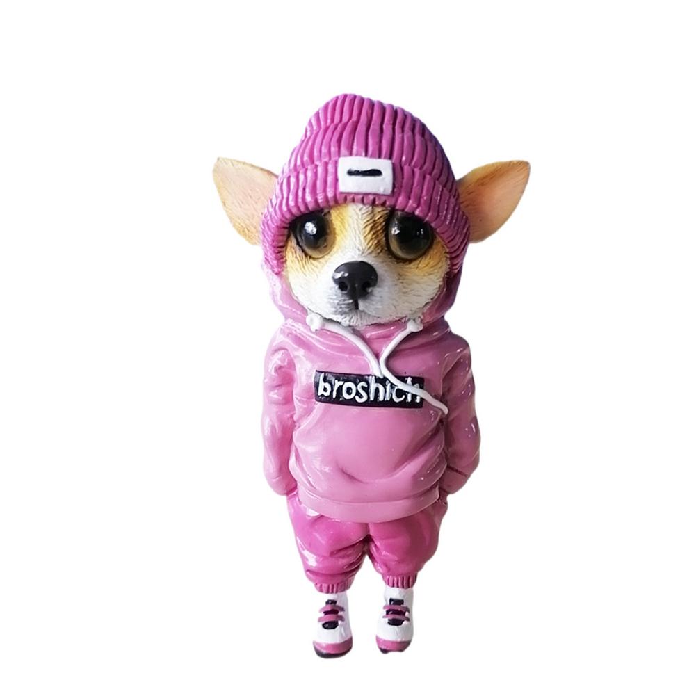 Standing Puppy Resin Doll Fashionable Dog Resin Doll Tiny Puppy Sculpture Ornaments For Christmas Decoration Home Adornments Sp: Dark Pink