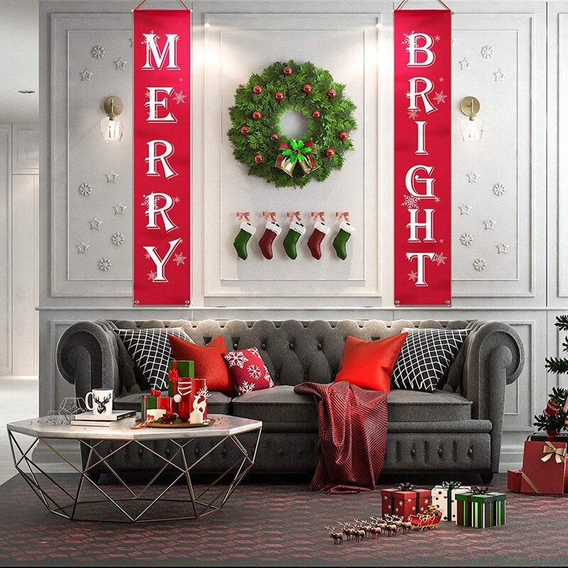 Christmas Porch Sign Bright and Merry Christmas Hanging Sign for Home Indoor Outdoor Porch Wall for Christmas Crafts