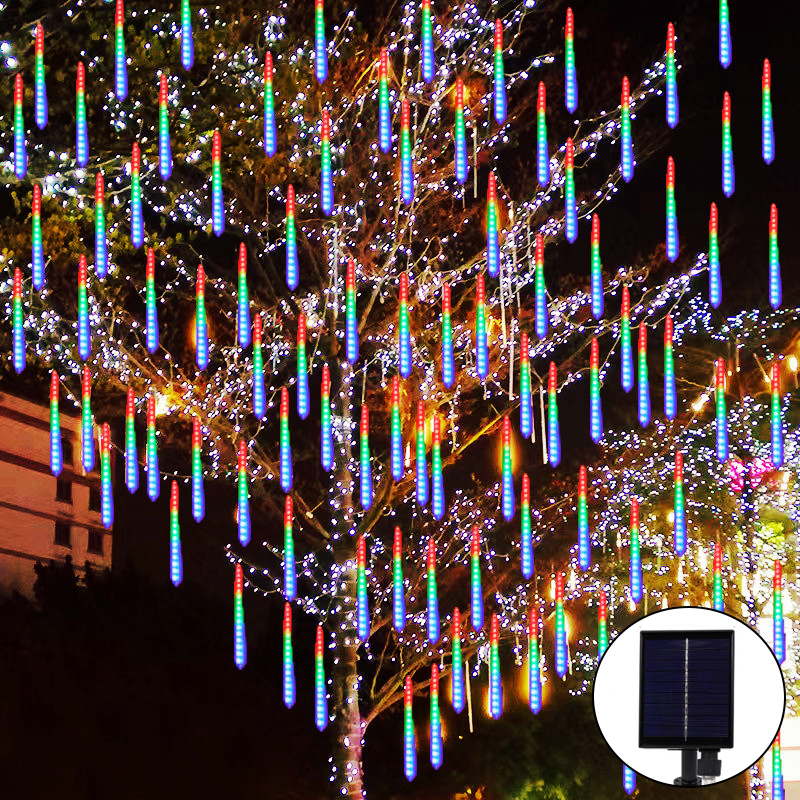 Solar--LED-Meteorschauer-Lichterkette, wasserdicht, bunt, für Höhle Außenbereich, superhell, Wasserfall-Lichter, hängende Baum-Lauflichter: Blau / 6-10W