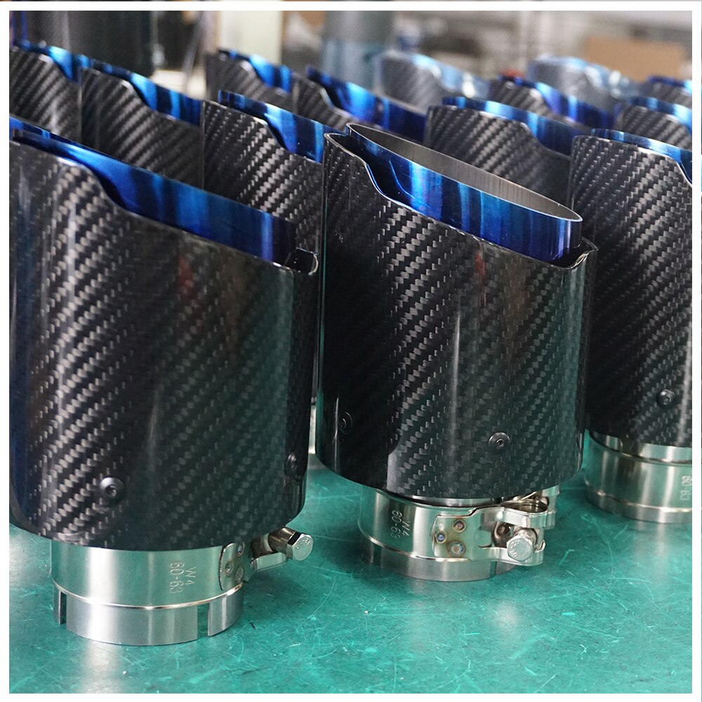 Carbon Fiber Tail Throat Blue Burned Straight Edge Single Carbon Fiber Car Exhaust Pipe Muffler End Tip Tailpipe
