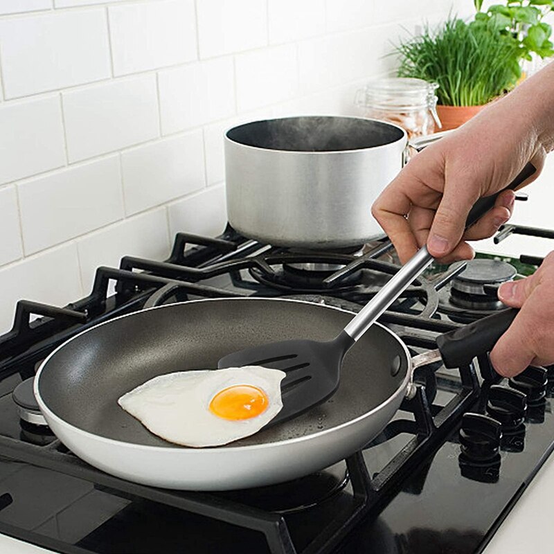 Silicone Nonstick Spatulas, High Heat Resistant to 480°F, Stainless Steel Handle Food Grade Slotted Turner