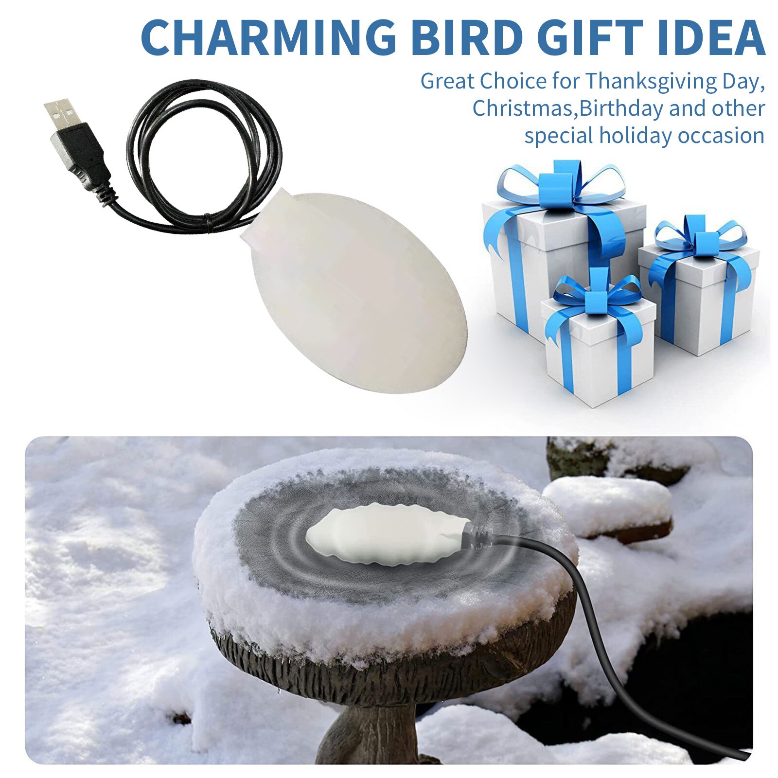 Bird Bath De-icer Heater Automatic Thermostatically Controlled Birdbath Deicer Water Heater for Garden Lawn Patio NOV99