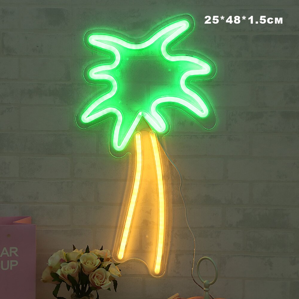Signe lumineux néon Led, Cactus, ananas, cocotier, Popsicle, arbre de noël, Rose, panneau mural, alimentation Usb, décor