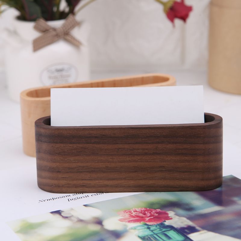 Table en bois de hêtre et noyer, présentoir pour cartes de visite et mémo