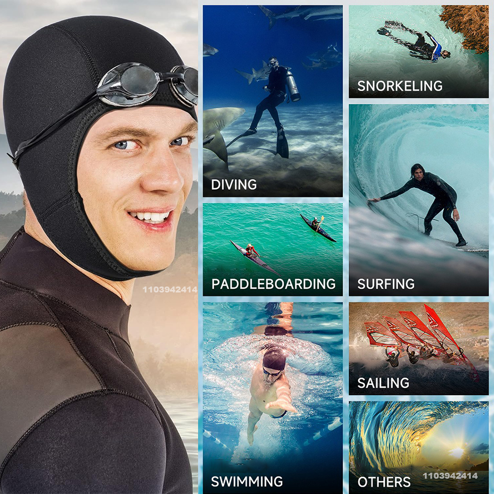 3mm neopren dykhuvor termisk våtdräktshuva töjbar dykmössa badmössa med hakremmar surfhuva för män och kvinnor