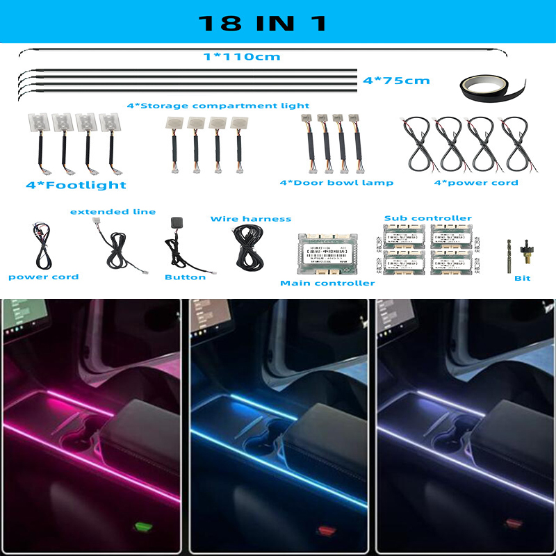 Full Color Streamer Car Ambient Lights RGB 64 Color Universal LED Interior Hidden Acrylic Strip Symphony Atmosphere Lamp 18 in 1
