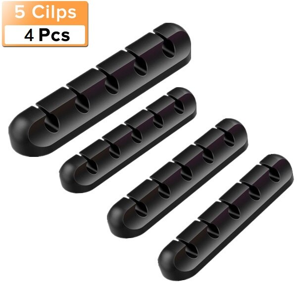 Cable Holder Silicone Cable Organizer Flexible USB Winder Management Clips Holder For Mouse Keyboard Earphone Headset: four pcs black