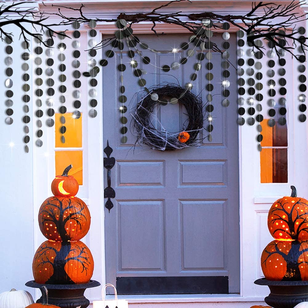 Guirnaldas redondas de puntos circulares de papel gris y negro con purpurina, pancarta colgante para de Halloween, decoración para de graduación