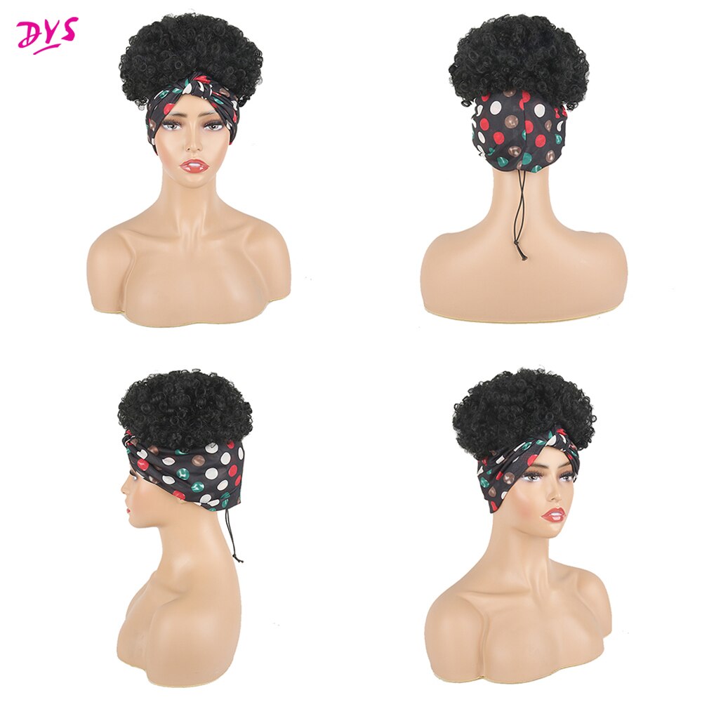 Deyngs-peluca envolvente de turbante 2 en 1, bandana Afro acolchada, moño corto, rizado, con cordón, peluca sintética, envoltura para cabeza, Afroamericana