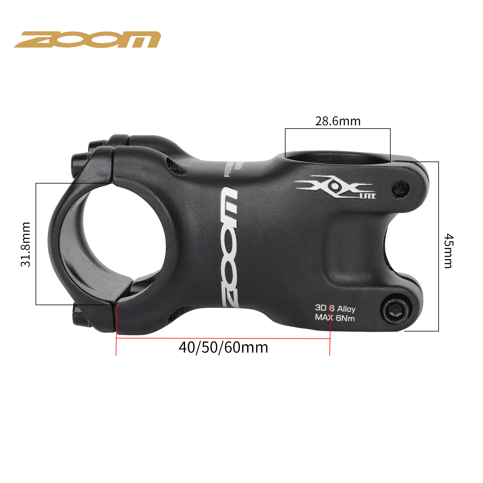 Zoom 31.8mm Bike Stem Ultralight Aluminum + - 3 Degrees Mountain Road Bike Bicycle MTB 40 50 60MM
