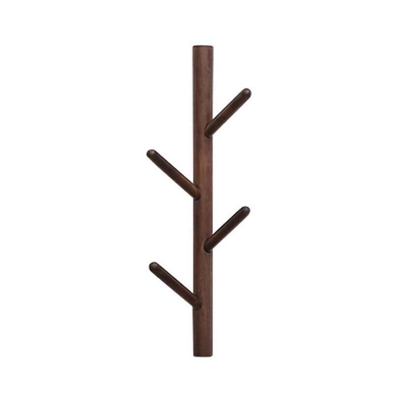 Nordic Simple Beech Tree Wall Hanging Solid Wood Coat Hook Storage Rack Wall Hanging Wooden Hanger: Brown