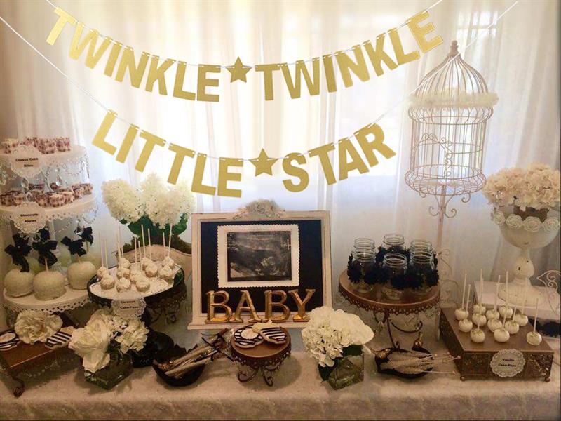 FunPa Party Letter Banner Paper Twinkle Twinkle Little Star Pattern Party Banner Glitter Banner For Baby Shower Party Decor