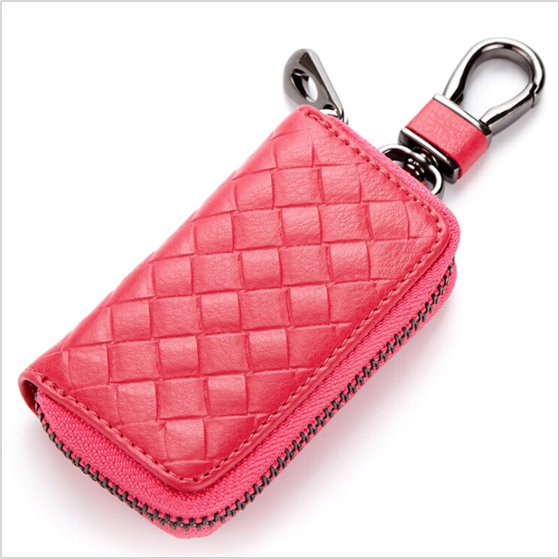 1 PC Coin Pocket Keychain Pouch Purse PU Leather Housekeeper Key Wallet Man Ring Case Holder Smart Organizer Bag: rose red