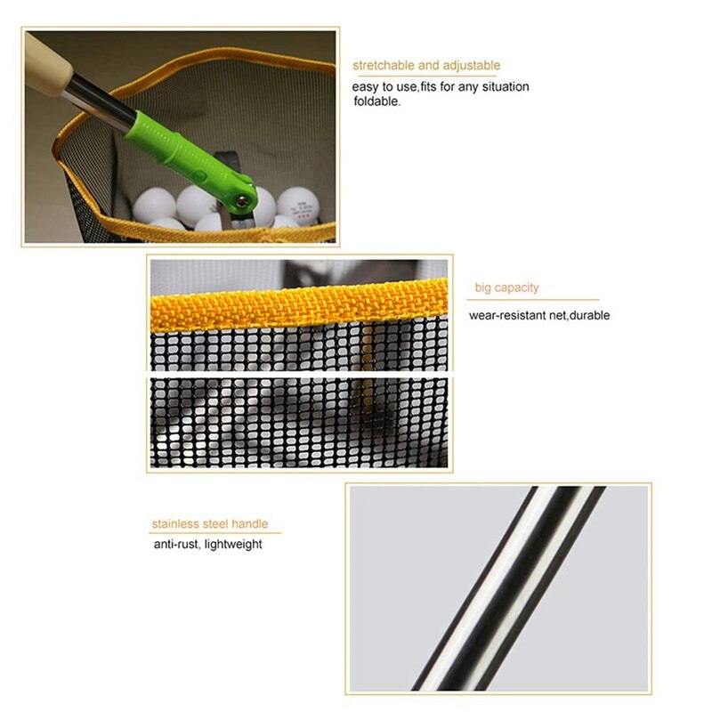 Telescopic Pole Table Tennis Ball Picker Table Tennis Retriever Picking Catcher Net Basket Collection Tool 150 Pieces