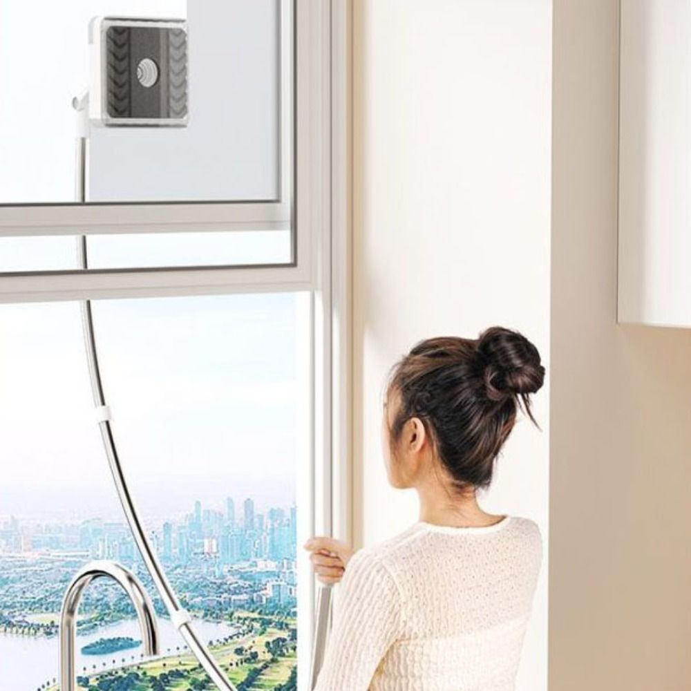 Stainless Steel and PP Windows Cleaning Tool Stretchable Gray High-rise Window Cleaner Flexible Cleaning Arc Rod