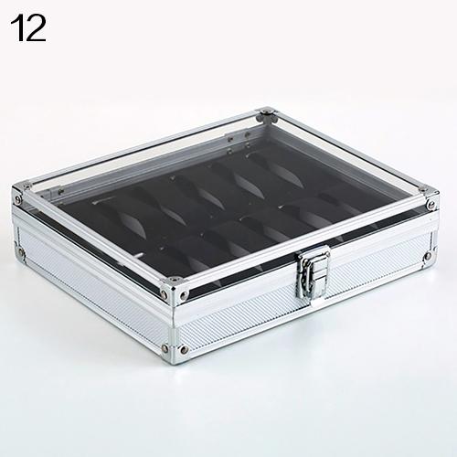 6/12 Grid Slots Sieraden Horloges Toon Storage Box Aluminium Case Houder Voor Mannen Horloges: Silver2