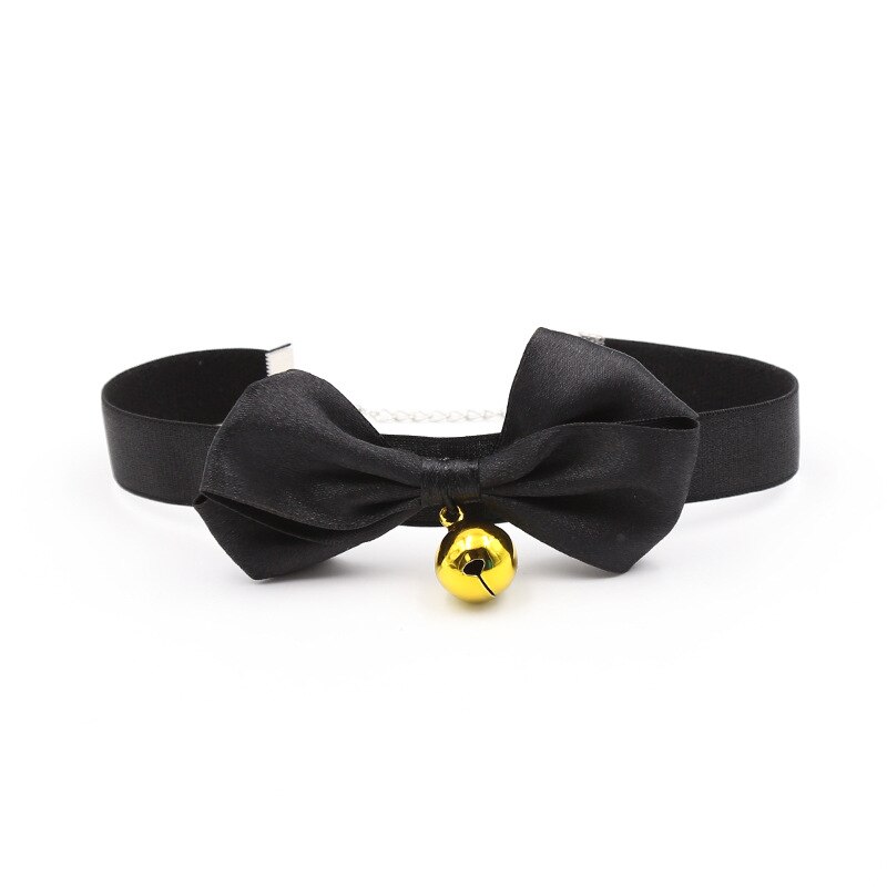 Bow Tie Neck Choker Adjustable Soft Ribbon Collar Necklace with Bell Bow Bell Sexy Bow Knot Small Bell Collar Choker Role Play: M