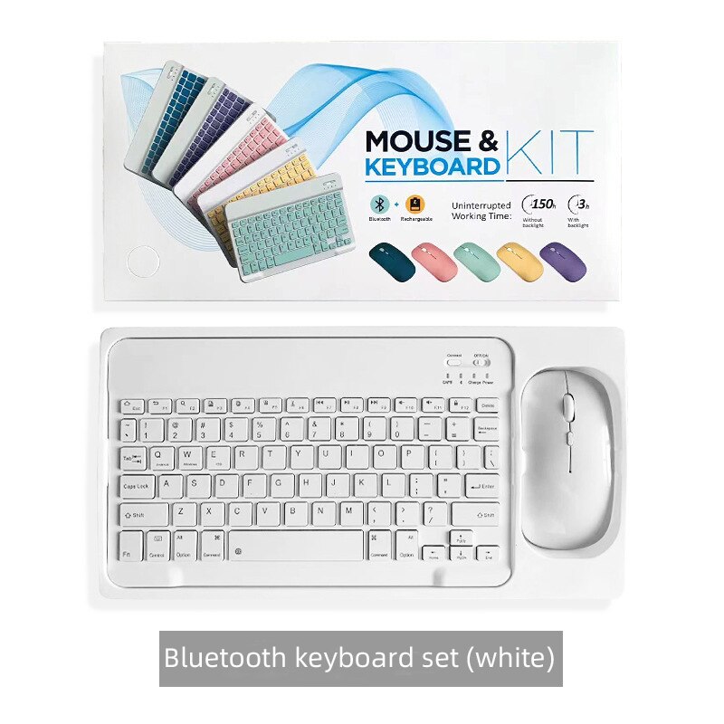 Bluetooth keyboard mouse set wireless portable ultra-thin rechargeable multifunctional mini keyboard and mouse for laptop tablet: white