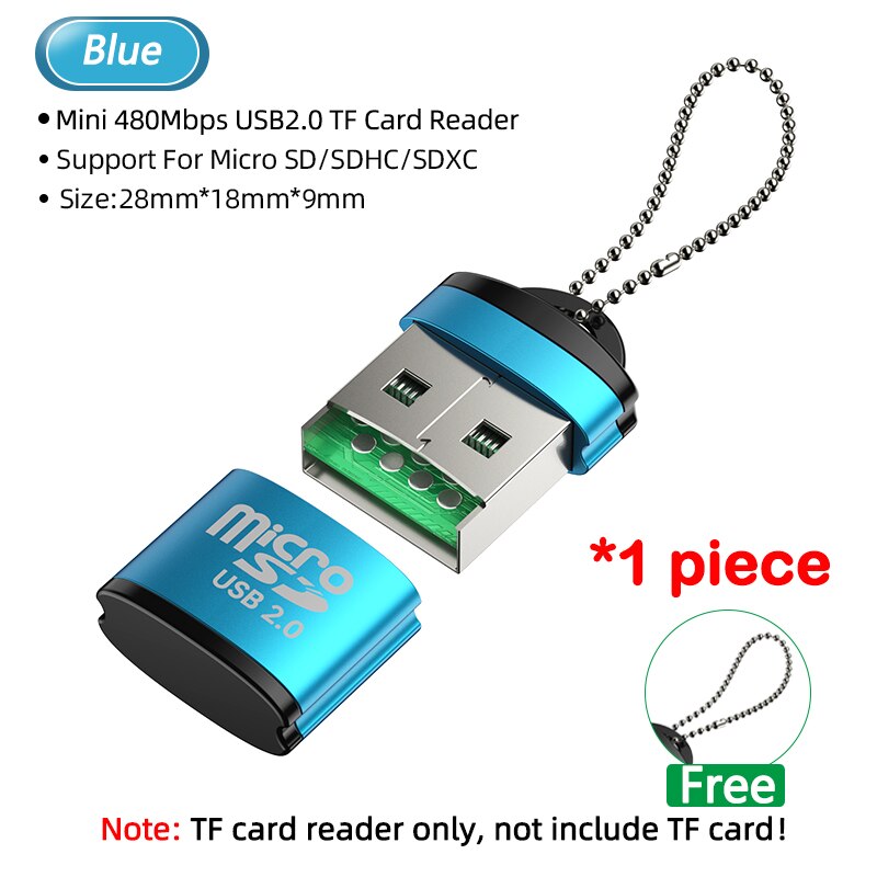 2Pcs Mini Usb Tf Sd Micro Reader Geheugenkaart Otg Type C Adapter Voor Auto Camera Laptop Notebook T flash Usbc Converter Sleutelhanger: blue 1pcs