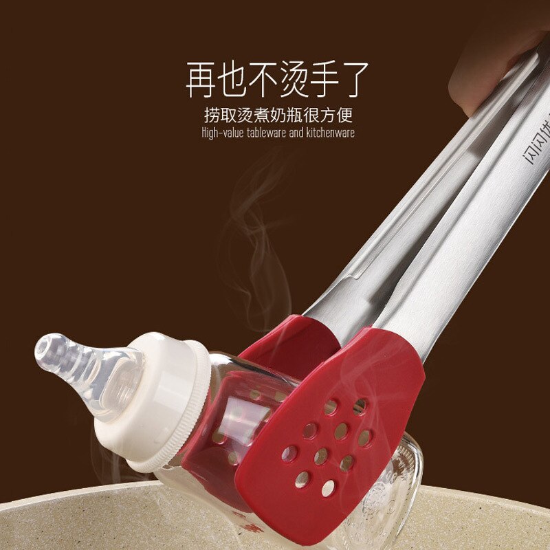 Silicone food clip 304 stainless steel fried fish steak grill clip Kitchen baking Korean grilled meat clip