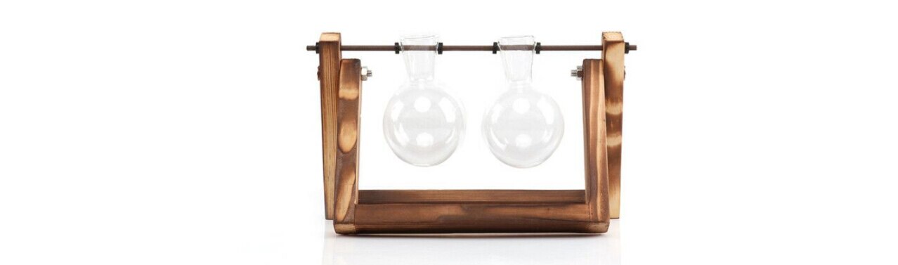 soporte de madera vidrio terrario contenedor hidropónico maceta para flor florero de mesa DIY Home Office decoración de boda