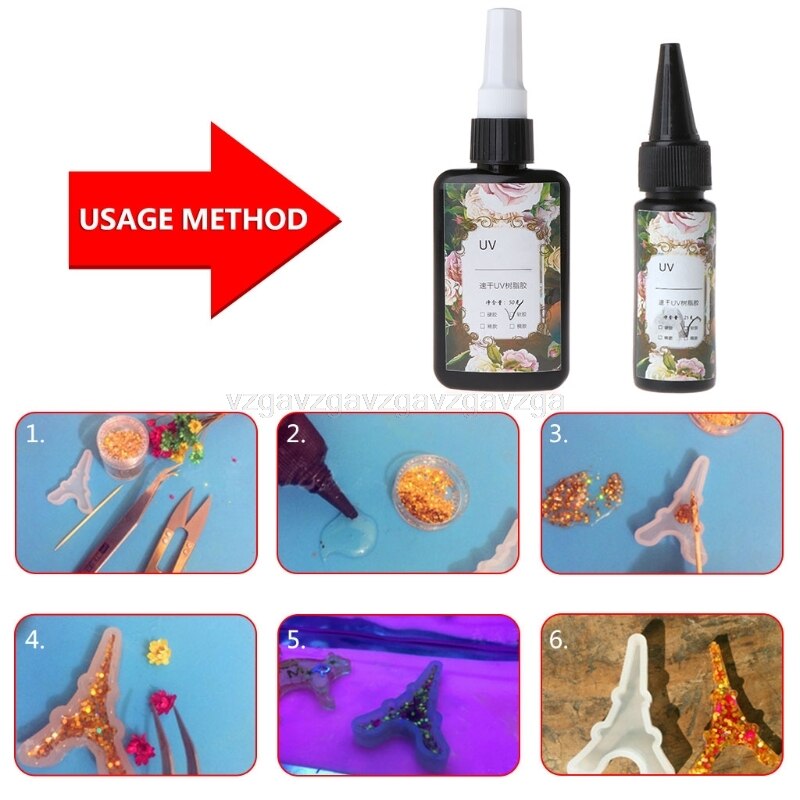 50ml UV resina epoxi DIY joyería que hace transparente suave rápido solidificar artesanías J26 19