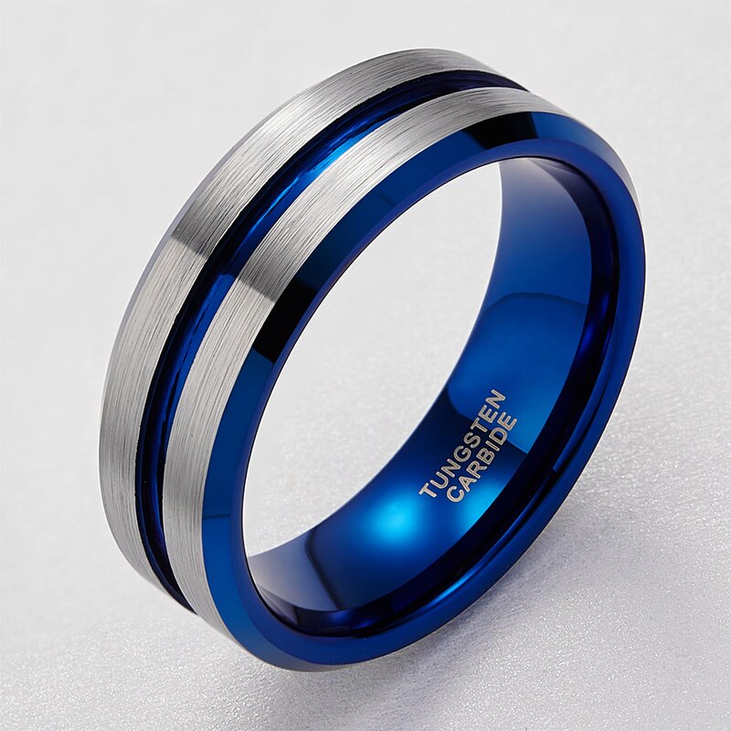 Tigrade wolfraamcarbide ring heren dames unisex zilverkleur blauwe lijn trouwringen koolstofvezel groef ring merk