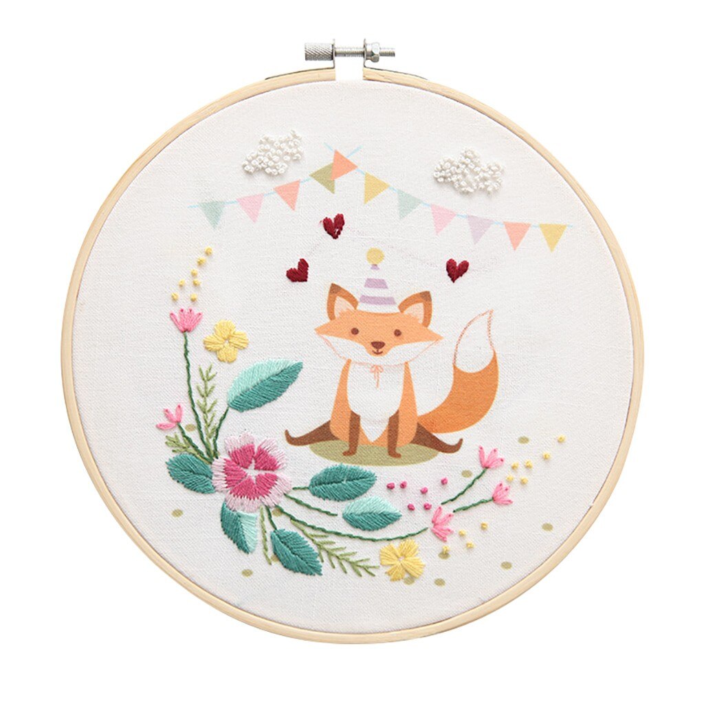Cross Stitch DIY Stamped Embroidery Starter Kit Cute Animal Pattern Embroidery Cloth Color Threads Tools Kit Bordado: D