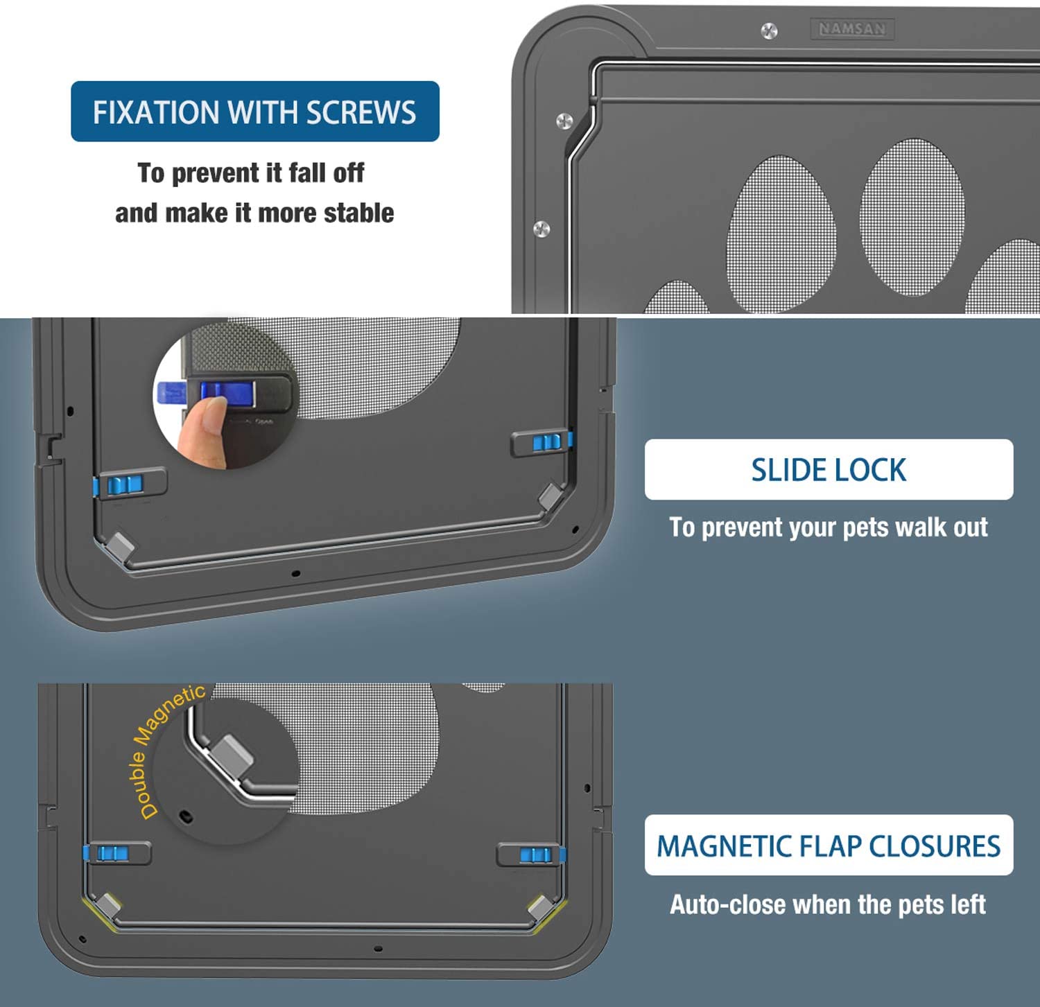 Sliding Screen Dog Door with Magnetic Flap for Exterior Enter Freely Pet Screen Door Lockable Pet Door for Small Large Dogs Cats