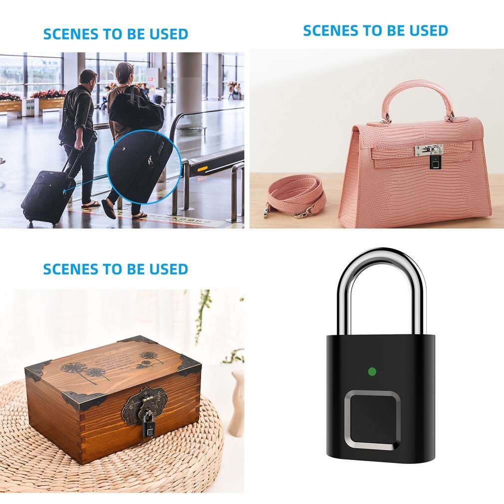 Security Door Lock Smart Keyless USB Rechargeable Fingerprint Padlock For Locker Intelligent Home Keyless Lock