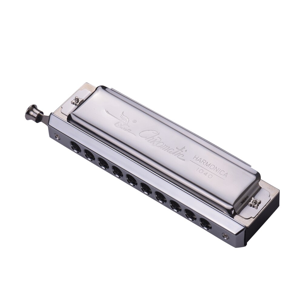 Swan Chromatic Harmonica 10 Holes 40 Tones Key of C Silver with Exquisite Box SW1040 Music Musical Instrument