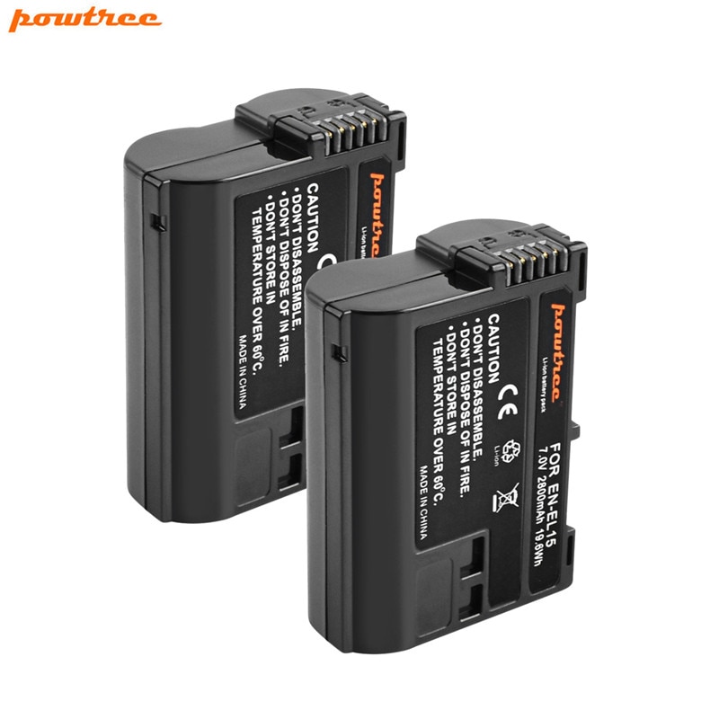 Powtree, batería de cámara EN-EL15 ENEL15 EN EL15 de 2800mAh para Nikon DSLR D600 D610 D800 D800E D810 D7000 D7100 D7200 EN L15: 2 Pack Battery