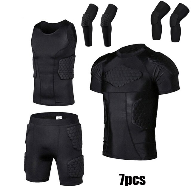 Mannen Sport Kneepad Elleboog Shock Guard Compressie Padded Shorts Shirt Vest Set Voetbal Basketbal Beschermende Gear Borst Rib Guards