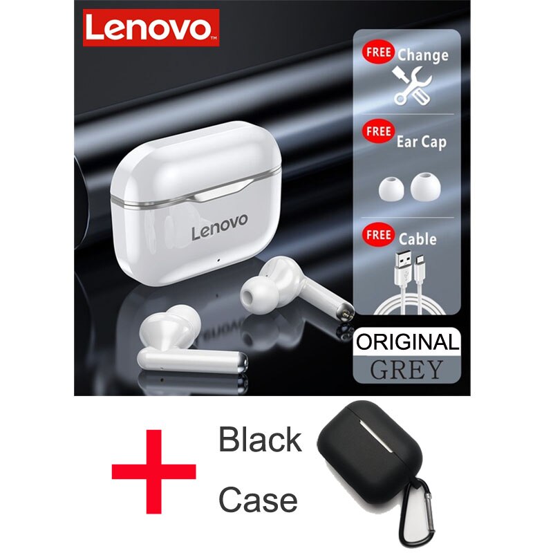 Lenovo LP1 TWS Bluetooth V5.0 auricolari 3D Stereo sport cuffie Wireless con doppio microfono auricolare auricolare per IOS Android: LP1 Gray Case Black