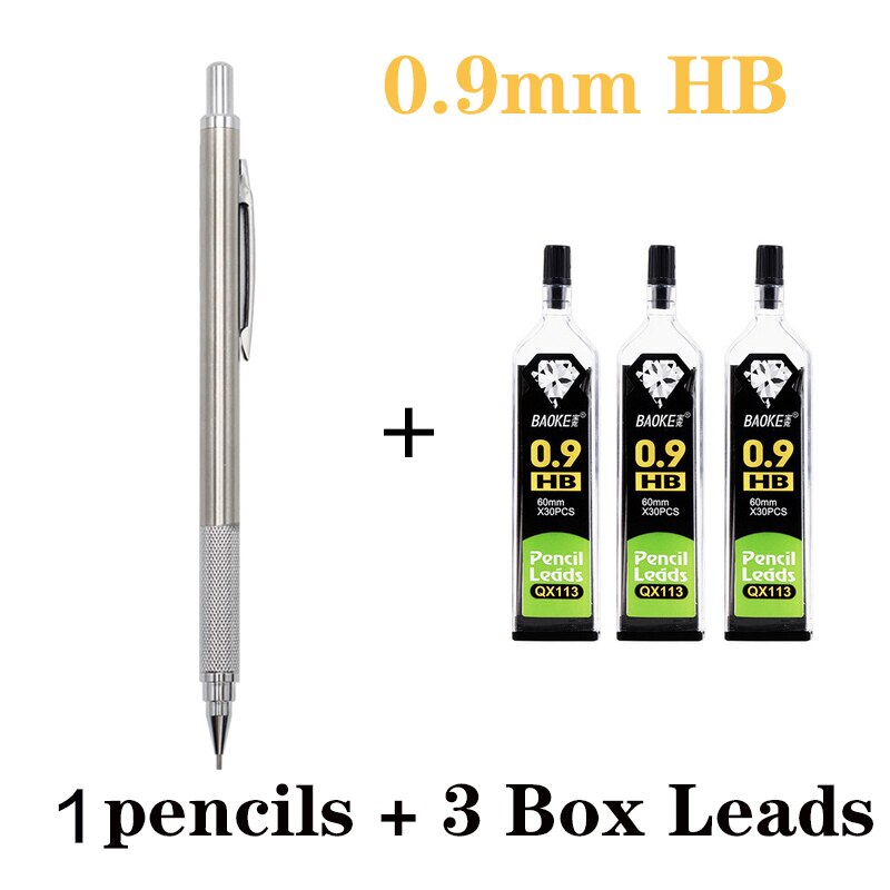 Metal Mechanical Pencil With Constant Core 0.5 0.7 0.9 1.3 2.0 Mm For Primary School Students business people: 0.9mm 1 pen 3 Leads